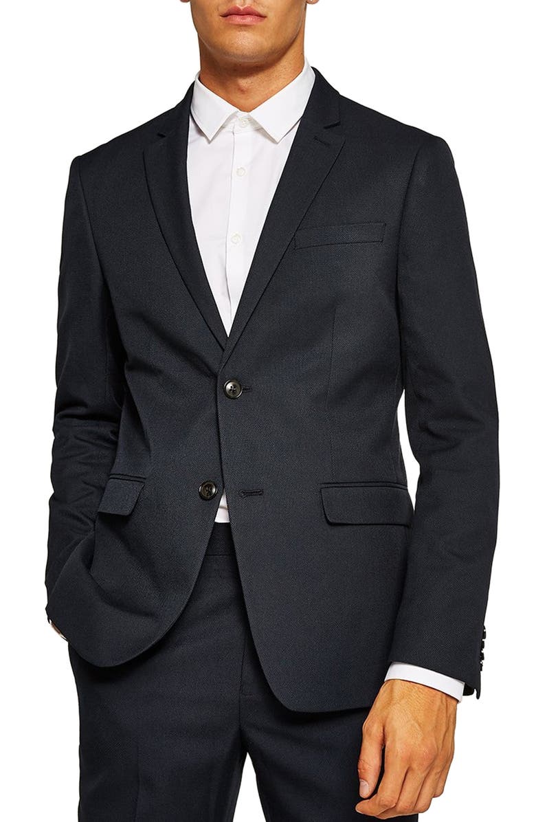  Skinny Fit Textured Suit Jacket, Main, color, DARK BLUE