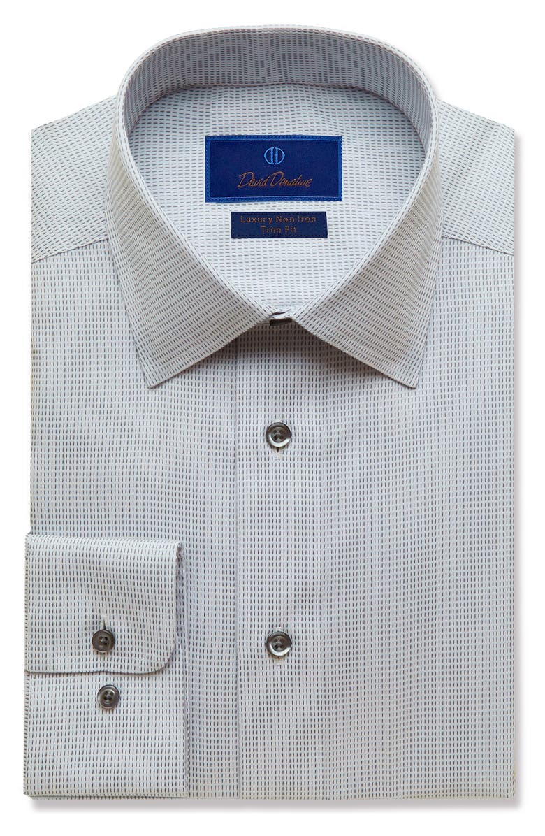 Luxury Non-Iron Trim Fit Dress Shirt, Main, color, WHITE/ GRAY