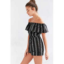 Lucca Couture Striped Off-The-Shoulder Romper 