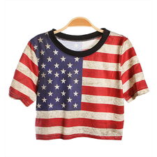 Image of National Flag Print Loose Short T-shirt