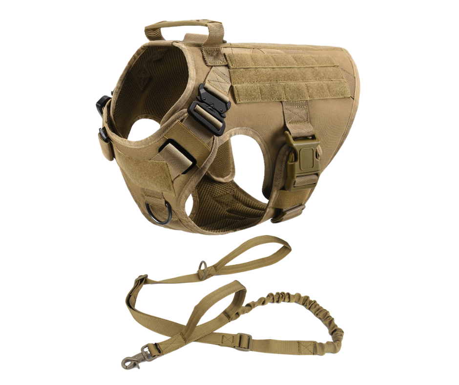 Military Dog Tactical Harness and Leash Set (Brown)