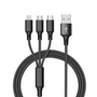 3-in-1 Nylon Braided 4FT 3A Charging Cable (8Pin, Type-C, Micro USB) Black
