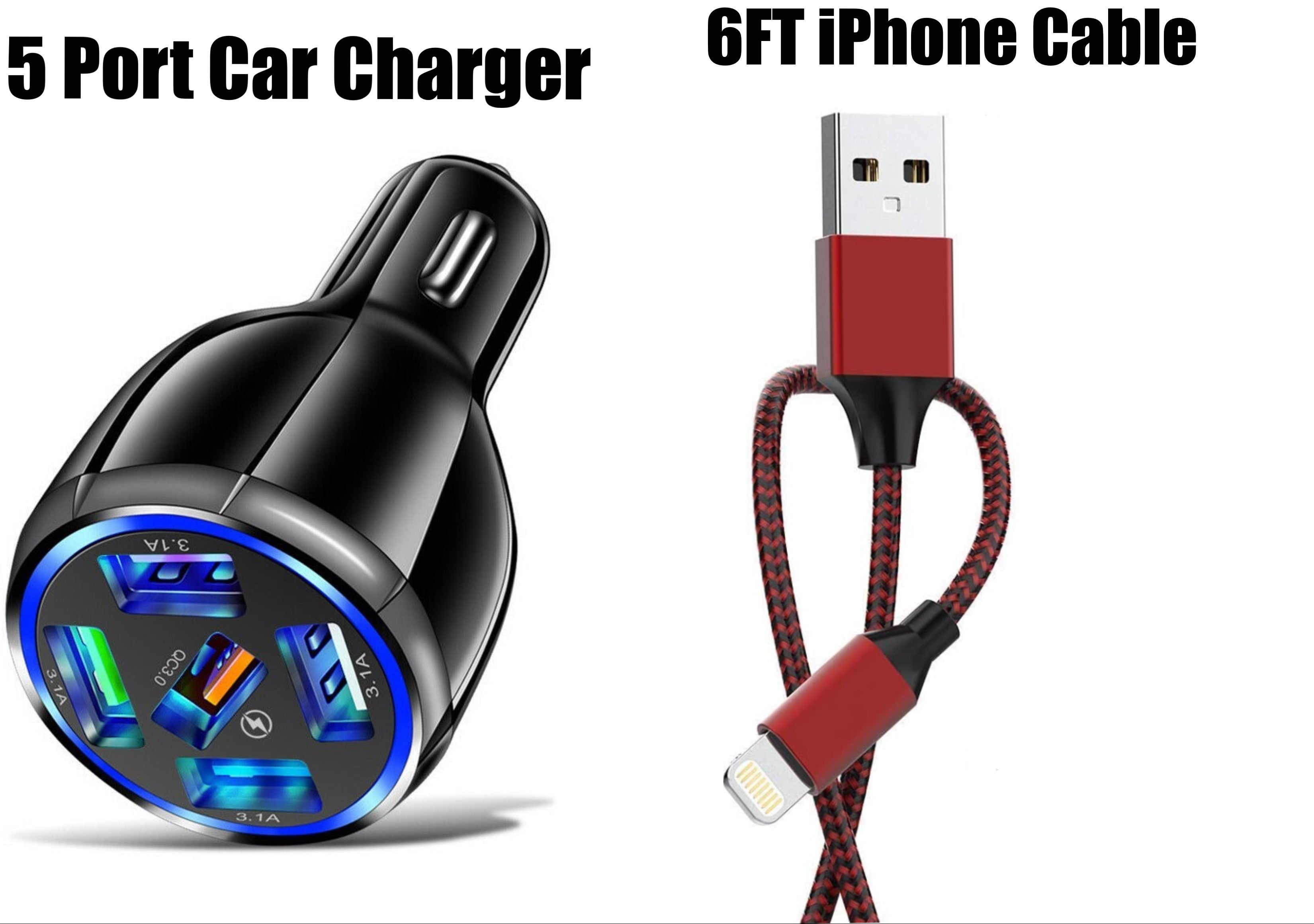 Black 5 Port LED Car Charge...