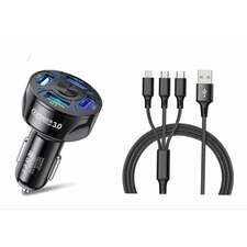 5 Port LED Fast Car Charger + 3 in 1 Cable Combo