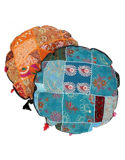 Buy Exclusive Floral Patch Work Orange Cushion Cover (Set Of 2 ) Online at Rajrang
