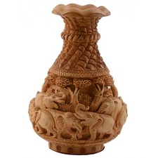 Buy Hand Carved Elephant Wooden Brown Colored Flower Vase Online at Rajrang