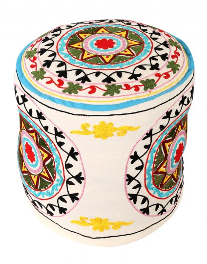 Buy Cotton Floral Embroidered Off White Pouf Cover Case Online At Rajrang