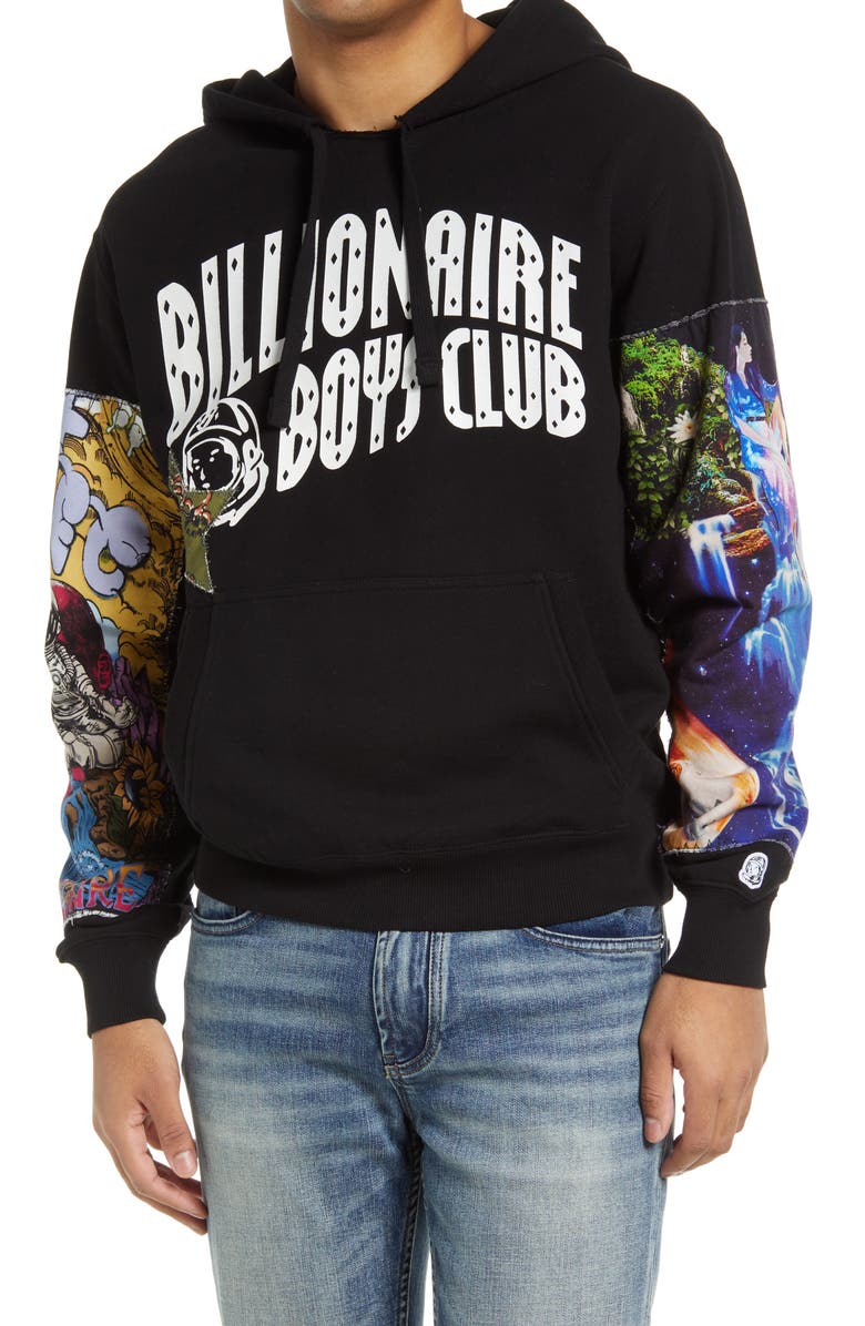 BILLIONAIRE BOYS CLUB Trance Colorblock Graphic Hoodie, Main, color, BLACK