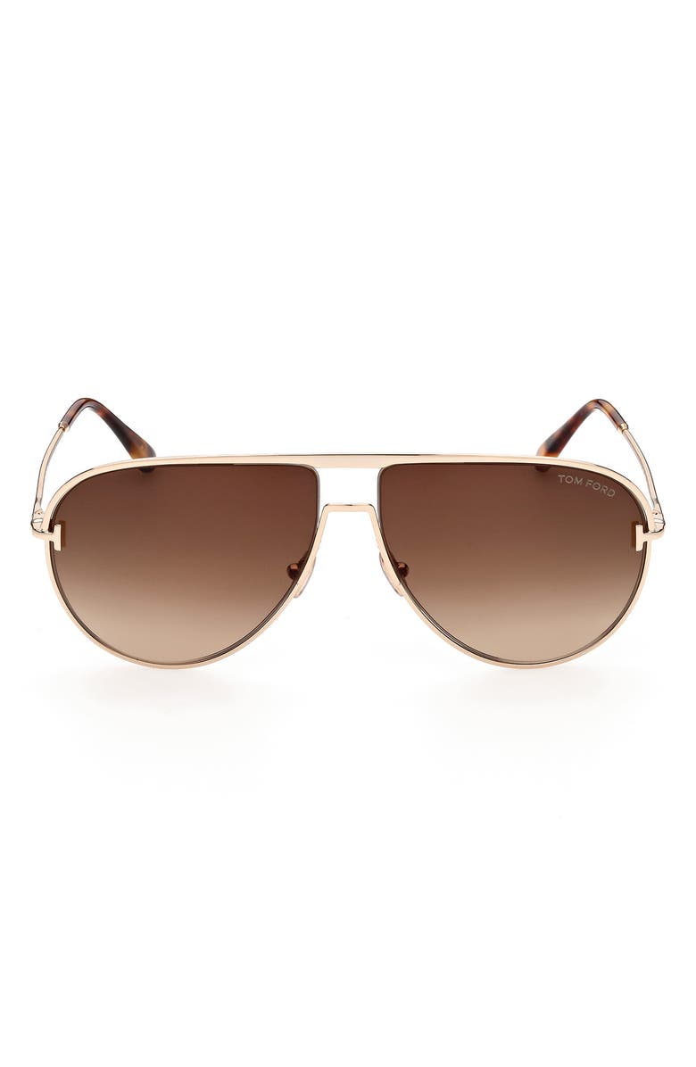 TOM FORD Theo 60mm Gradient Pilot Sunglasses, Main, color, SHINY ROSE GOLD / GRAD BROWN