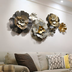 Nordic Living Room Sofa Background 3D Wall Creative Flower Iron Luxury Wall Hanging Room Decor