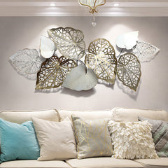 American 3D living room sofa background creative leaves wrought iron light luxury Metal wall decoration