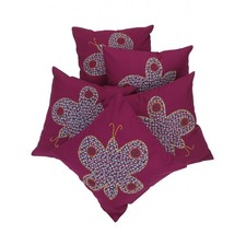 Shop Embroidered Butterfly Cotton Violet Cushion Cover (Set Of 5 )