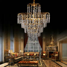 Honhill Droplet Chandelier Lighting Crystal Ceiling Lamp 6 Tiers Modern Luxury 4 Lamp Waterfall Lighting