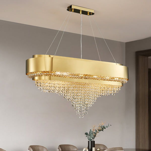 Chandelier Modern Home Decoration Suspension Luminaire Rectangle Light Fixture Luxury Gold Lustre