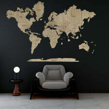 2D Arabic Wooden World Map Light Color made in UAE