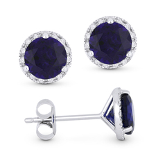 Lady's White Gold 14 Karat Earrings With 24=0.07Tw Round Diamonds And 2=2.44Tw Round Sapphires