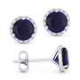 Lady's White Gold 14 Karat Earrings With 24=0.07Tw Round Diamonds And 2=2.44Tw Round Sapphires