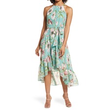 VINCE CAMUTO Floral Chiffon Halter Dress, Main, color, SAGE