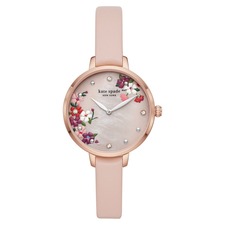 KATE SPADE NEW YORK metro leather strap watch, 34mm, Main, color, NUDE/ MOP/ ROSE GOLD