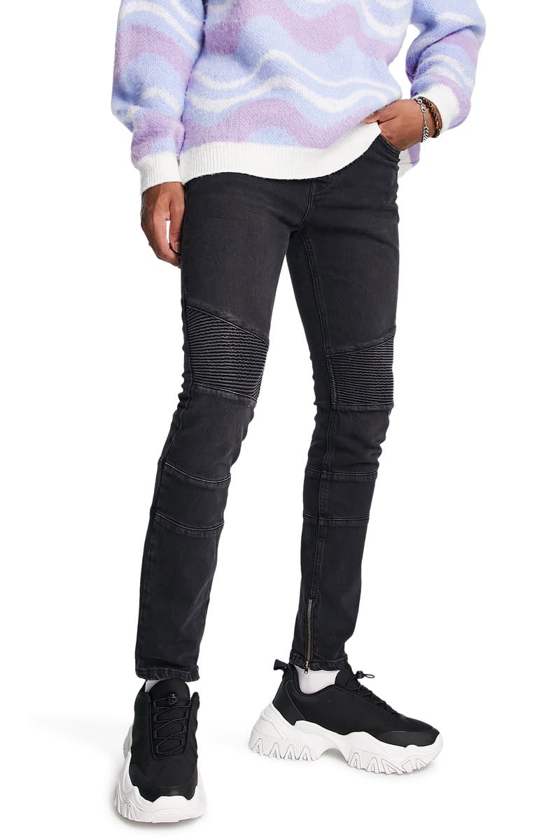 TOPMAN Biker Jeans, Main, color, BLACK