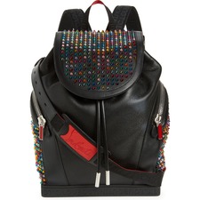 CHRISTIAN LOUBOUTIN Explorafunk Spikes Calfskin Leather Backpack, Main, color, BLACK/ BLACK/ MULTI