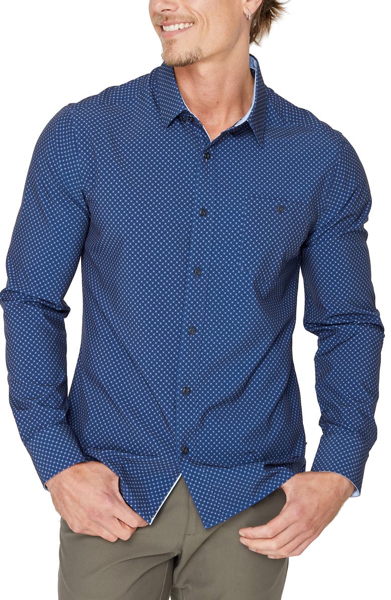 7 DIAMONDS Unified Button-Up Shirt, Main, color, NAVY