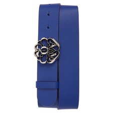 ALEXANDER MCQUEEN Seal Buckle Leather Belt, Main, color, ULTRAMARINE