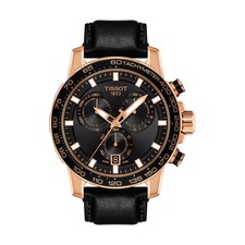 TISSOT Supersport Chronograph Leather Strap Watch, 45.5mm, Main, color, BLACK/ ROSE GOLD