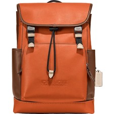 COACH League Colorblock Leather Backpack, Main, color, SPICE ORANGE MULTI