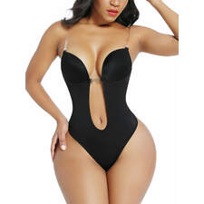 隐形肩带和扣 U 领露背丁字裤紧身连衣裤 – Popilush