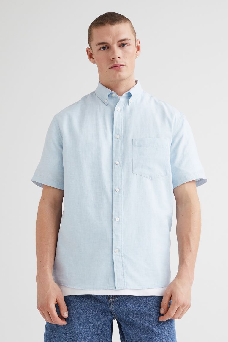 Regular Fit Short-sleeved Shirt - Light blue - Men 