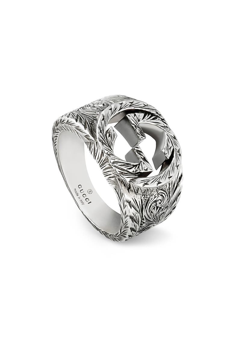 GUCCI Men's Interlocking-G Silver Paisley Ring, Main, color, SILVER