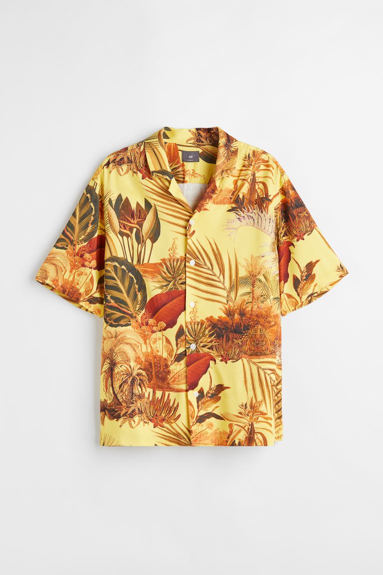 Relaxed Fit Resort Shirt - Yellow/leaf print - Men 