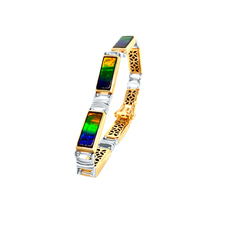 Ammolite Mens Bracelet in 14K Two Tone Gold