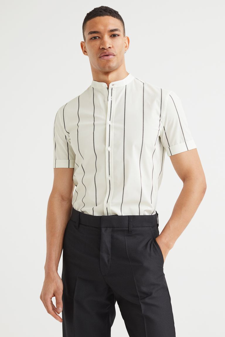 Muscle Fit Cotton Shirt - White/pinstriped - Men 
