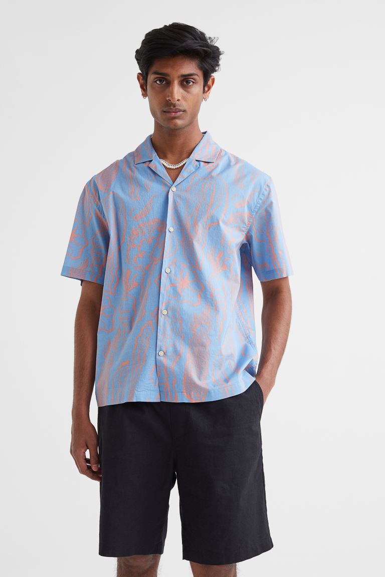 Relaxed Fit Patterned Resort Shirt - Light blue/patterned - Men 