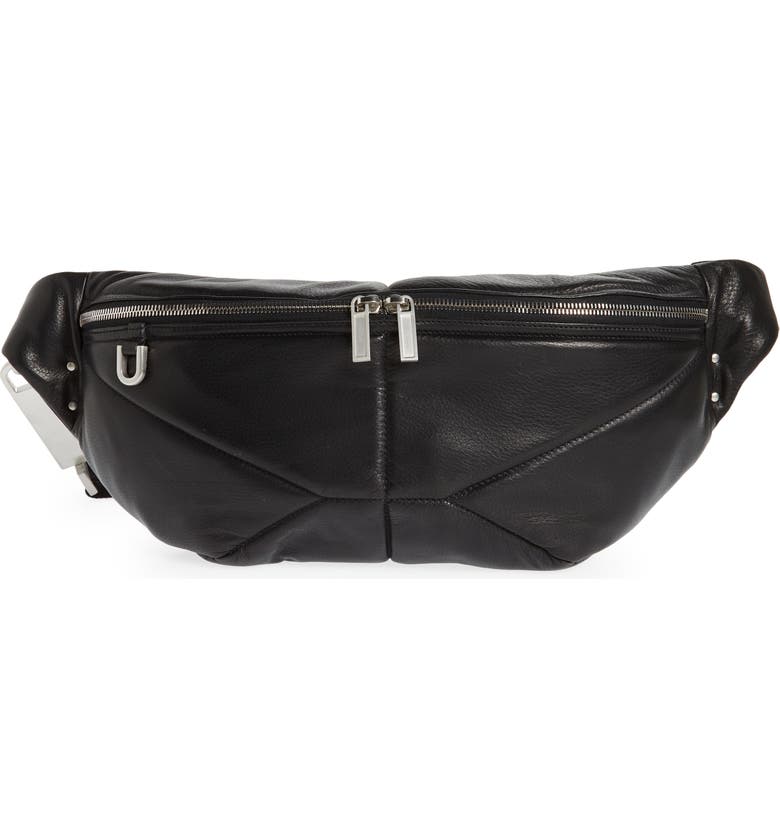 RICK OWENS Quilted Leather Belt Bag, Main, color, BLACK