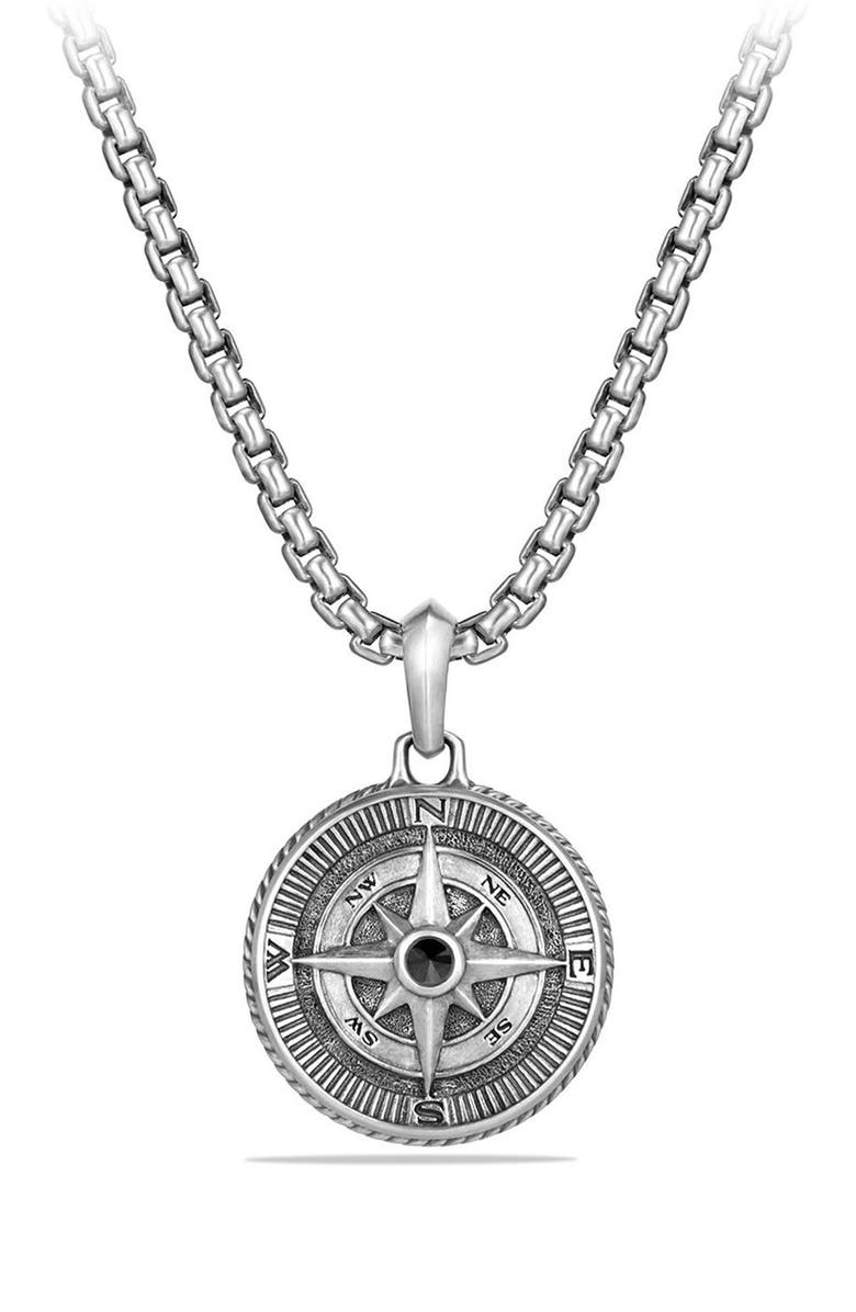 DAVID YURMAN Maritime Compass Amulet with Black Diamond, Main, color, SILVER/ BLACK DIAMOND