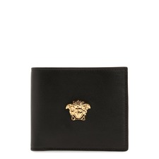 VERSACE Medusa Bifold Leather Wallet, Main, color, BLACK-VERSACE GOLD