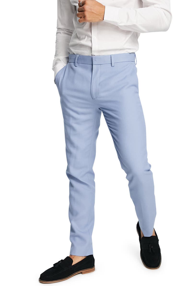 TOPMAN Flat Front Skinny Trousers, Main, color, LIGHT BLUE