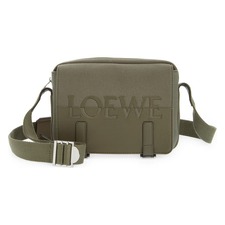 LOEWE Extra Small Military Logo Leather &amp; Canvas Messenger Bag, Main, color, KHAKI GREEN
