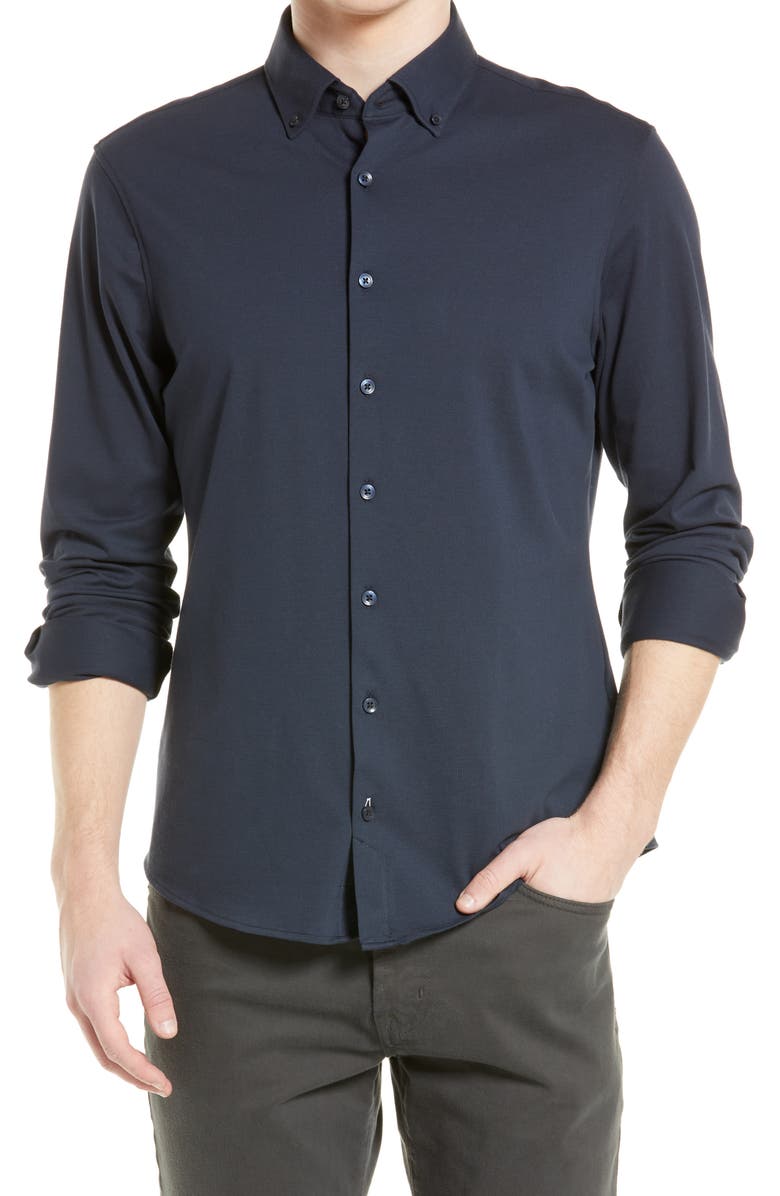 BRAX Daniel Solid Button-Down Shirt, Main, color, NAVY