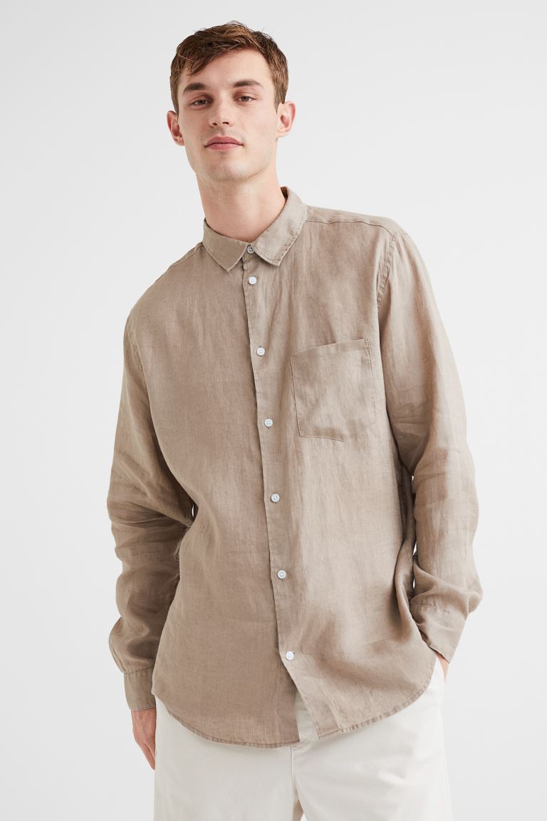 Regular Fit Linen Shirt - Taupe - Men