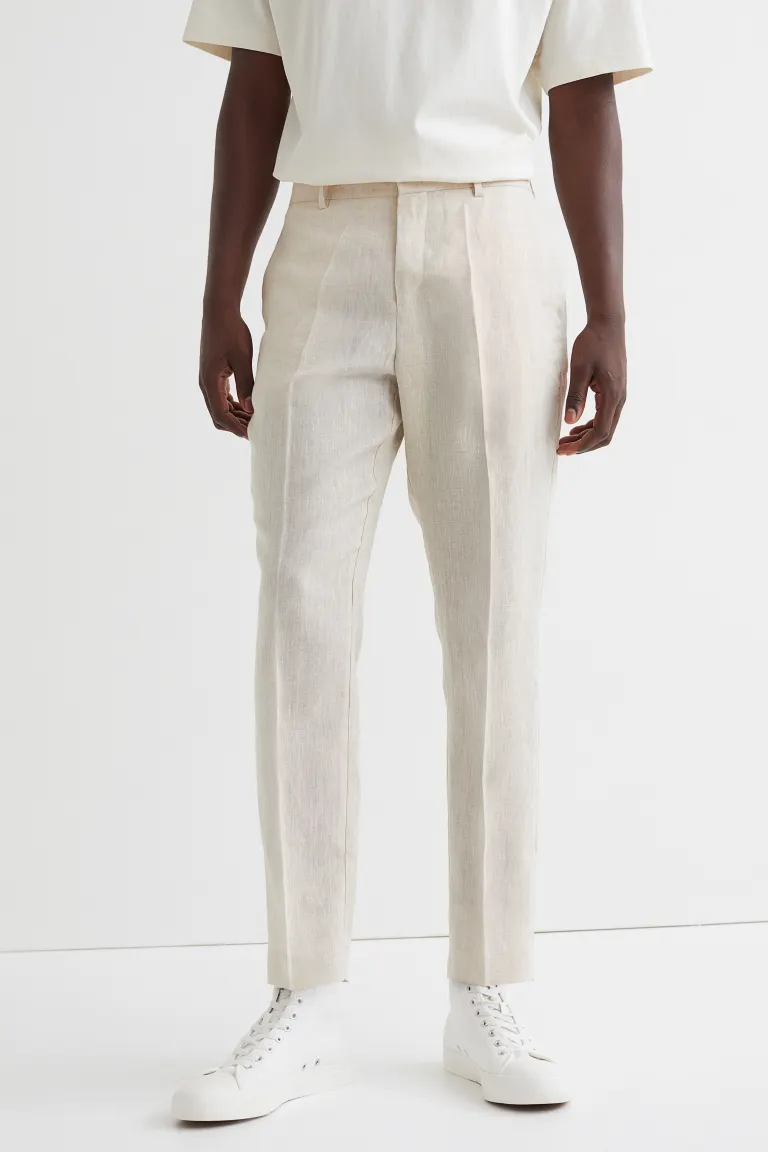 Slim Fit Linen Suit Pants - Light beige melange - Men 