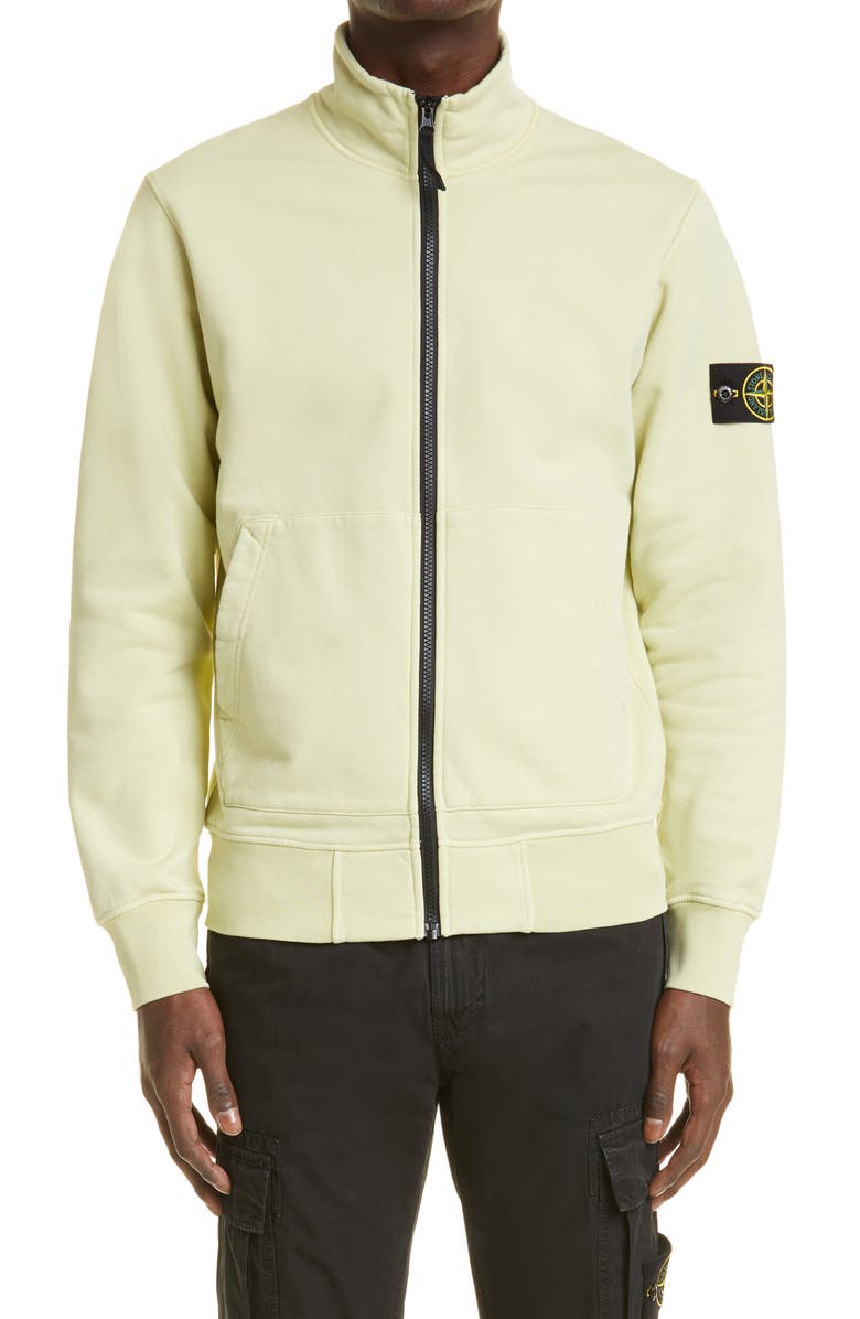 STONE ISLAND Front Zip Cotton Top, Main, color, LIGHT GREEN