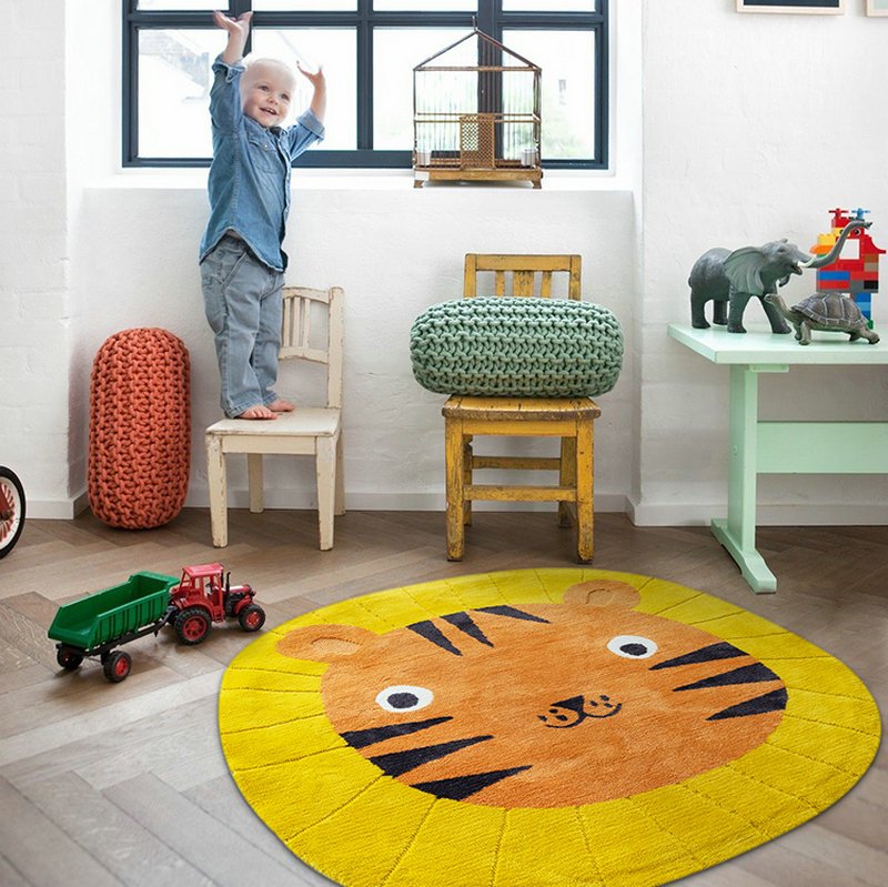 Kids Round Rugs Yellow Oran...