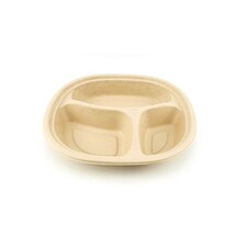 Takeaway Wheat Pulp with Lid 255x230x40 – 3 Compartment - Medtra (S) Pte Ltd