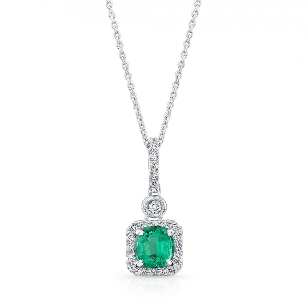 18K Cushion Emerald &amp; D...