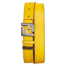 FENDI FF Logo Buckle Reversible Belt, Main, color, YELLOW / BROWN