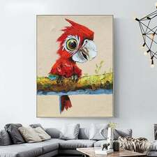 Hand Painted Oil Painting Modern Animal Parrot Abstract Canvas Living Children's Room Decor